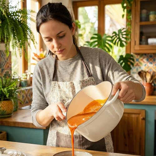 Overmont Enameled Cast Iron Dutch Oven - Heart-Shaped Pot with Lid Cookbook & Cotton Pot Holders - Mini Cookware Oven Safe to 500°F for Sourdough Baking Soups Stews - Great Gift for Wedding Birthday Housewarming 2QT White