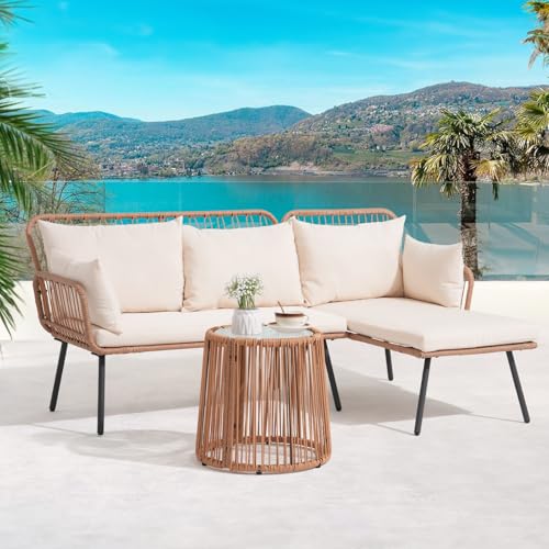 Verano Garden Patio Furniture Set, 3 Piece Wicker Conversation Sofa Set