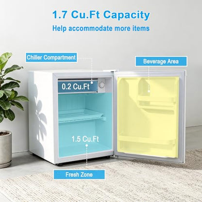 COSTWAY 1.7 Cu.Ft Mini Fridge, Compact Refrigerator w/Chiller Compartment, Adjustable Thermostat, Reversible Single Door & Low Noise, Small Refrigerator for Dorm, Office, Bedroom & Apartment (White)