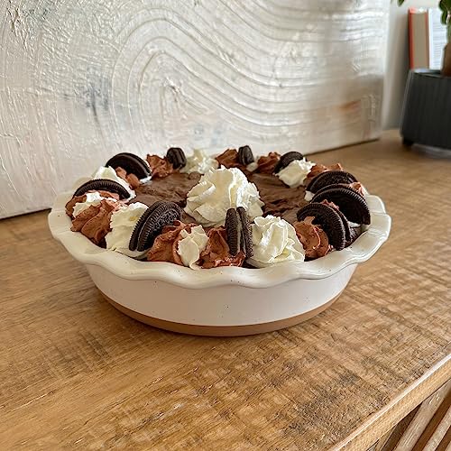 MORA Ceramic Pie Pan for Baking - 9 inch - Deep and Fluted Pie Dish for Old Fashion Apple Pie, Quiche, Pot Pies, Tart, etc - Modern Farmhouse Style Porcelain Ceramic Pie Plate - Vanilla White