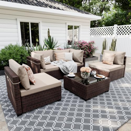 UPHA 5-Piece Wicker Patio Furniture Set with Coffee Table, Beige