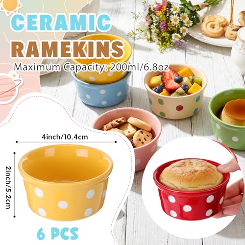Teecyhooo 6 Pack 6 oz Colorful Ice Cream Ceramic Bowls Ceramic Ramekins Oven Safe Small Dessert Cups Porcelain Baking Cups Single Mini Bowls for Personal Pudding Souffle Serving Dip