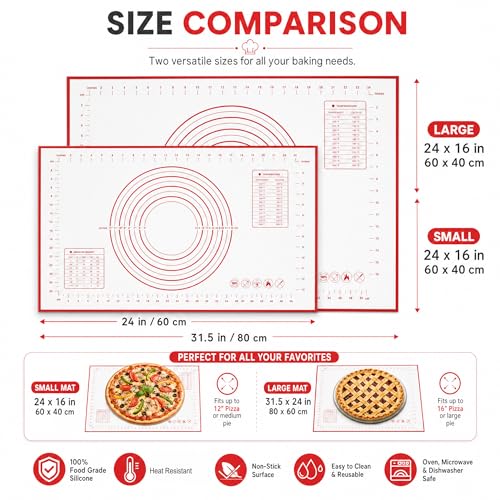 Extra Large 31.5'' x 24" Silicone Baking Mat for Rolling Dough & Pastry – Non-Stick, Heat-Resistant Kitchen Counter Protector – Dishwasher Safe, Easy Clean (XXL-31.5'' X 24'')