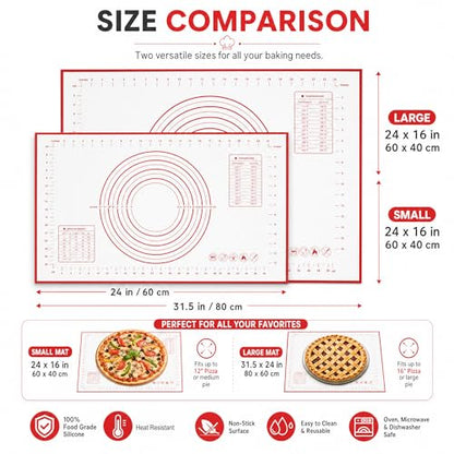 Extra Large 31.5'' x 24" Silicone Baking Mat for Rolling Dough & Pastry – Non-Stick, Heat-Resistant Kitchen Counter Protector – Dishwasher Safe, Easy Clean (XXL-31.5'' X 24'')