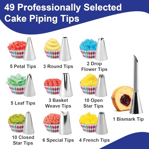 Gymdin 222 PCS Cake Decorating Kit - Includes Cake Turntable, Leveler, Piping Bags and Tips Set, 2 Frosting Spatulas, 3 Scrapers, 100 Cupcake Liners, Booklet and more Decorating Supplies