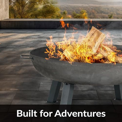 Sunnydaze Cast Iron Heavy Duty Fire Pit for Outside - Wood Burning Outdoor Fire Pit Bowl with Handles - 34" - Gray