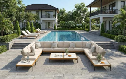 PURPLE LEAF 10 Pieces U-Shaped Outdoor Patio Sectional Sofa with 4 Tables