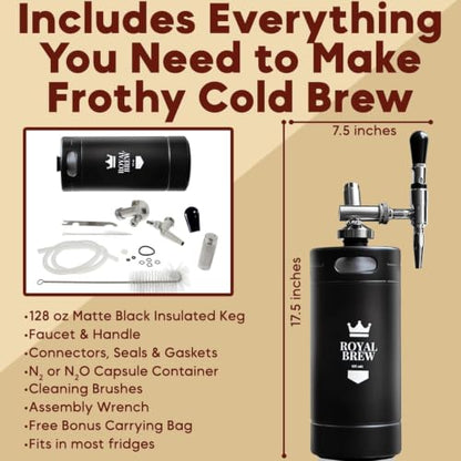 Royal Brew Nitro Cold Brew Coffee Maker, 128 oz Extra Large Home Keg Black