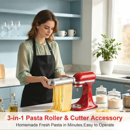 3-in-1 Pasta Maker Attachment for KitchenAid Mixer, Metal Pasta Accessories