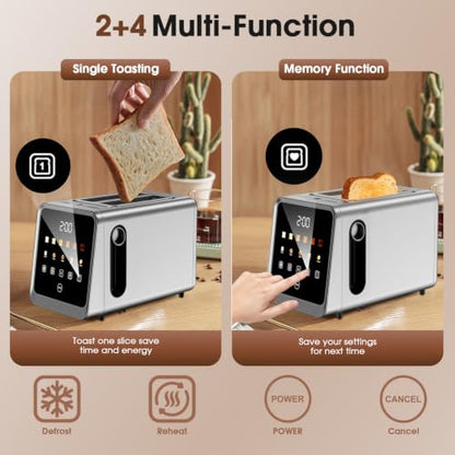 Toaster 2 Slice, Smart Touch Screen, 1.5-In Wide Slots, Digital Timer, 900W