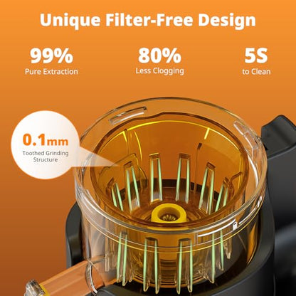 AIRMSEN Juicer Machines, 5.8" Feed Chute Cold Press Juicer for Whole Fruit and Vegetable, 2.2 qt Auto-Feed Time-Saver, 7+1-Stage New Upgraded Auger Slow Masticating High Yield, Easy to Clean Black