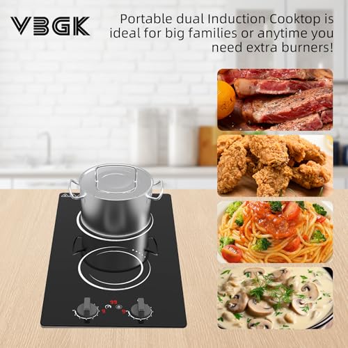VBGK Double Induction Cooktop,110V 2300w 2 burnerinduction cooktop,2 burner Hot Plate Electric burner withLCD Touch Screen 9 Levels Settings Child Safety Lock &Timer
