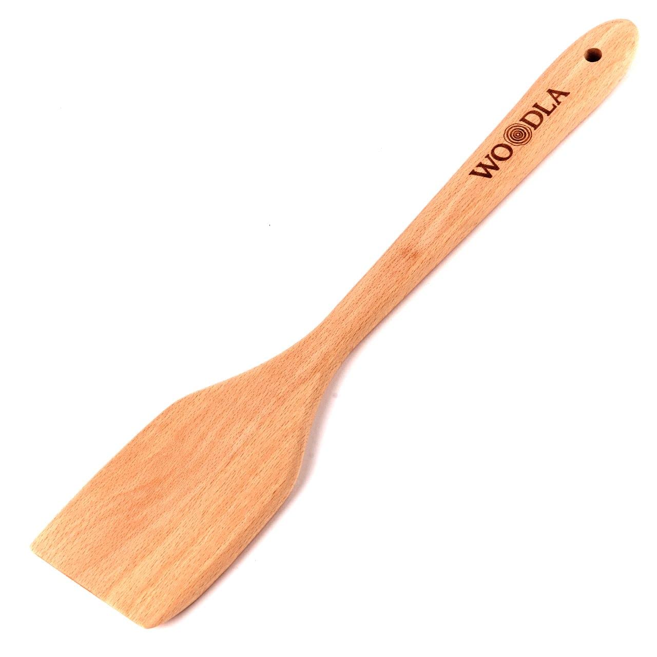 Woodla Wood Spatula Non Scratch Wooden Turner for Cast Iron & Nonstick Cookware Flat Long Handle Kitchen Utensil 14 Inch, Beech