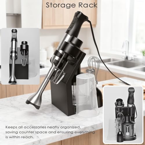 EuLea 8-in-1 Hand Blender 1200W 5-Speed, Immersion Stick Blender Set with Meat Grinder Dough Hooks Whisk Mixing Cup Storage Rack, for Smoothie Soup Puree Food Dough