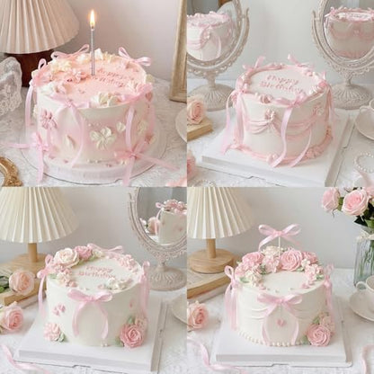 30 Pack Bow Cake Toppers Pink Ribbon Bows for Cake Coquette Themed Bow Cupcake Toppers Pink Bow Birthday Decorations for Baby Shower, Bridal, Engagement, Wedding, Bachelorette Party Decoration
