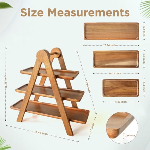 MAJURI 3 Tier Wooden Serving Tray, Halloween Serving Tray, Set of 2 Tongs Free, Tiered Serving Trays for Party, Picnic, Your Perfect Elevated Charcuterie Stand and for 3 Tiered Dessert Stand Lovers