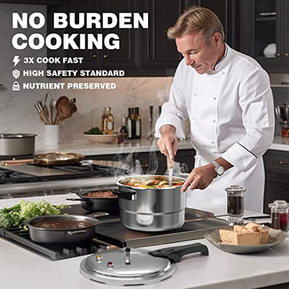 WantJoin 6Qt Aluminum Pressure Cooker w/Release Valve & Multiple Protective Devices,Pressure Canner Compatible with Gas & Induction Cooker,Canner Rack Included