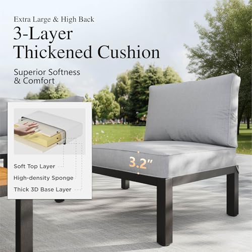 Sophia & William 10-Seat Metal Patio Sofa Sectional Set with Gray Cushions