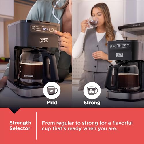 BLACK+DECKER CAFÉCRAFT 12-Cup Programmable Coffee Maker, Stainless Steel Drip Coffeemaker with Vortex Showerhead, Strength Selector, Sneak-A-Cup, Keep Warm