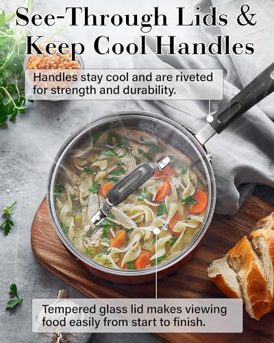Cook N Home Pots and Pans Nonstick Cookware Set 12-Piece, Kitchen Cooking Set with Frying Pans and Saucepans, Induction Compatible, Marble Red