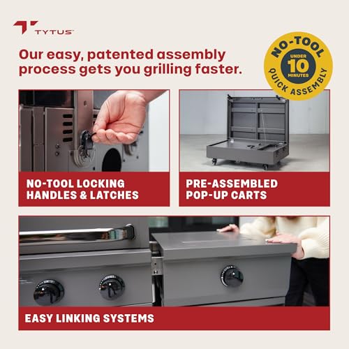 Tytus Fresno 5-Burner Propane or Natural Gas Island Grill – 864 sq. in. Cooking, 48,000 BTU Main + 12,000 BTU Side Burner, Porcelain Grates, Storage Cabinets, Semi-Portable - SS/Ash Stone