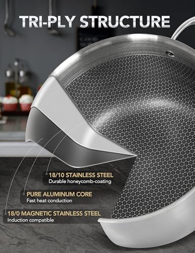 MICHELANGELO Tri-ply Stainless Steel Stock Pot, 8-Quart Stockpot with Lid, 18/10 Nonstick Cooking Pot with Honeycomb Interior, Compatible with All Cooktops