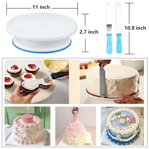 ANSLYQA Cake Decorating Kit, 193 Pcs with Cake Turntable, Leveler, 24 Numbered Icing Tips, 2 Spatulas, 2 Couplers, 3 Scrapers, 50 Pastry Bags, 50 Paper Cupcake Liners & More Baking Tools, (Blue)