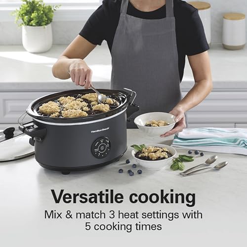 Hamilton Beach 7 Quart Stay or Go Portable Programmable Slow Cooker, 15 Cooking Options, Large Dishwasher Safe Stoneware Crock, Clip-Tight Glass Lid For Easy Travel, Black (33771)