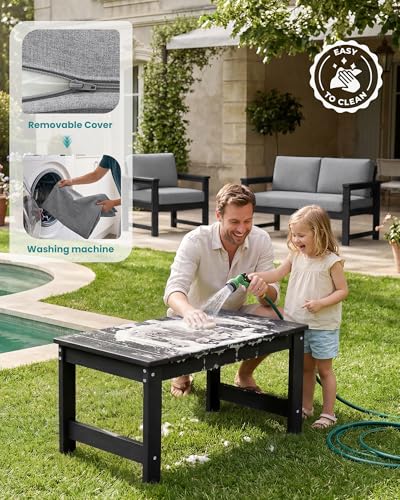 SERWALL HDPE Outdoor Loveseat with Cushion, Outdoor Sectional Furniture Set