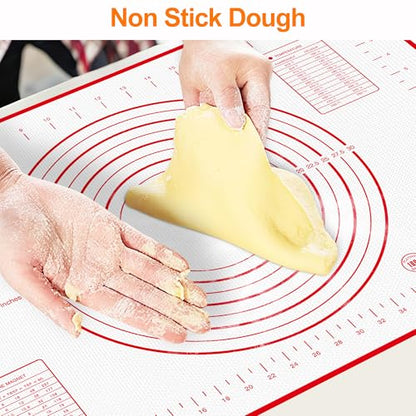 HOOMIL Silicone Baking Mat, Non-Stick, Non-Slip, Extra Large Pastry Mat for Rolling Dough, Bread Pie Crust Pizza Cookies Fondant Making, with Measurements - 24"x16"