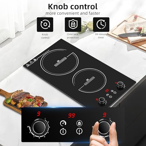 Wesonorous Double Induction Cooktop,110V 2600W 2 burner induction cooktop with hot plat with LED Touch Screen 10 Levels,Child Safety Lock & Timer 110V countertop burners