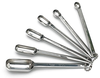 RSVP International Endurance Stainless Steel Spice Measuring Spoons, Set of 6 | 1/8 tsp to 1 Tbsp Measurements | Nest for Easy Storage | Dishwasher Safe | Dry or Liquid | Baking or Cooking
