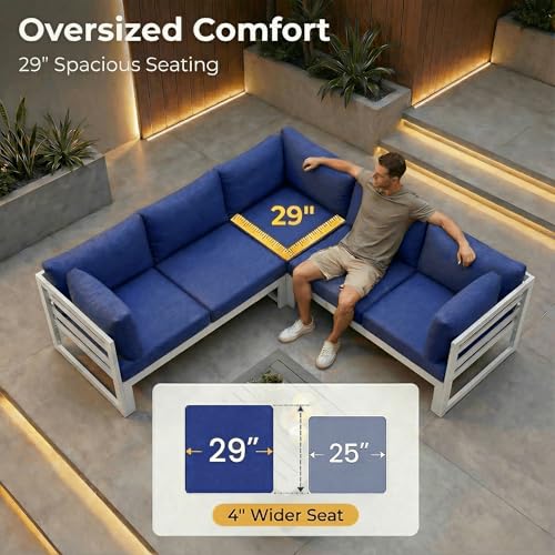 NICESOUL 11 Piece Oversized Luxury Aluminum Outdoor Sectional Sofa with Lounge, Weather Resistant Modular Patio Furniture Set, 500 lbs Heavy Duty Conversation Couch for Poolside Garden, Navy Blue