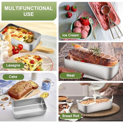 P&P CHEF Loaf Pan Set, 9 x 5 Inch Bread Pans, Stainless Steel Loaf Toast Baking Pans For Bread Meatloaf Lasagna Cake, Healthy & Non Toxic, Oven Safe& Easy Clean, (Silver, 1Pc)