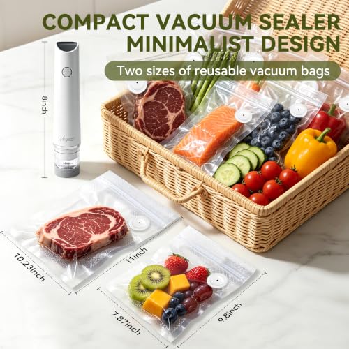Vieyorn Compact Food Vacuum Sealer Kit,60kPa Pump,30 Reusable Bags-15S/15M