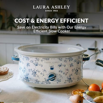 Laura Ashley Slow Cooker 3.7 Quart - Large Slow Cooker 3.7 QT for 4 to 5 People - Energy Efficient Slow Cookers with 3 Heat Settings - Dishwasher Safe Removeable Ceramic Crock & Tempered Glass Lid