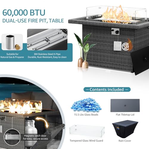 NICESOUL 20 Piece Extra Large Patio Furniture Set w/Fire Pit Table & Chaise Lounge, Modern Luxury Outdoor Group Seating w/Firepit, Comfortable 29.3" High-Back Sectional Couch Deep Seat, Gray & Teal