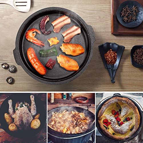 Overmont 6QT Cast Iron Dutch Oven Pre-Seasoned Camping Dutch Oven Pot with Legs, Lid Lifter & Dual Handles, Cast Iron Pot with Skillet Lid for Campfire Cooking, BBQ, Grill, Stove, Outdoor Use