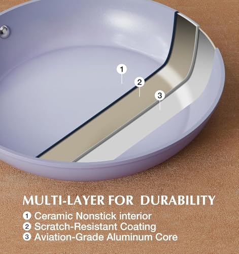 KOCH SYSTEME CS 14 Inch Frying Pan with Lid, Large Skillet with Lid, Extra Large Fry Pan for Family & Commercial Use, Oven Safe, 14 Inch Skillet Lids, Induction Compatible, Purple
