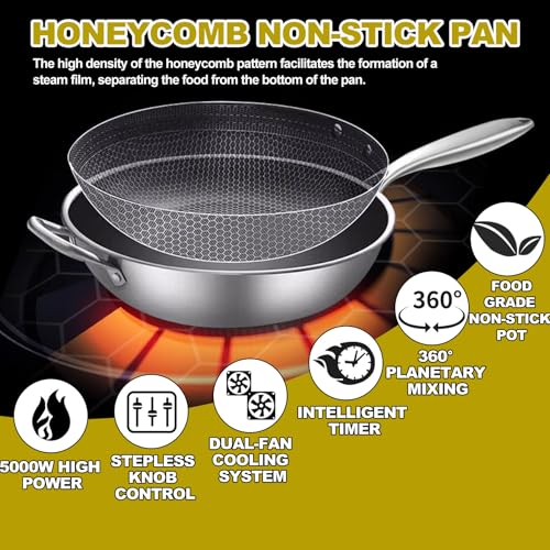 Automatic Cooking Machine, 5000W auto Cooking Wok Fried Rice Machine,One-Click Smart Start, 5-Speed Rotation Control, 8 Speed Adjustable,360 ° Automatic Rotation, for Stir Frying, Cooking