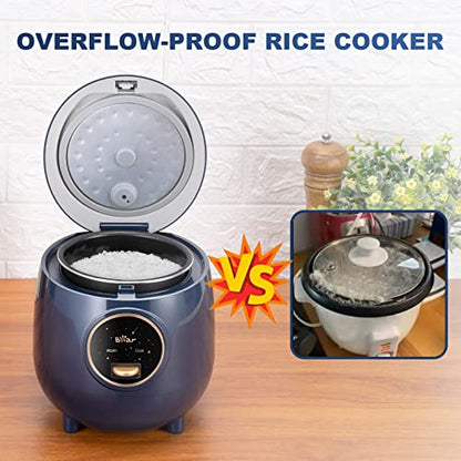 Bear Mini Rice Cooker 2 Cups Uncooked, 1.2L Portable Non-Stick Small Travel Rice Cooker, BPA Free, One Button to Cook and Keep Warm Function, Blue