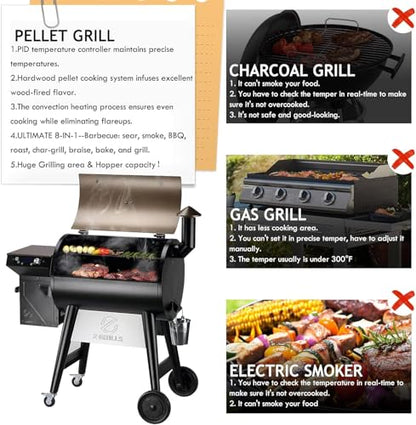 Z GRILLS 2026 Upgrade 8-in-1 Electric Wood Pellet Grill & Smoker with PID V3.0 Controller, LCD, 697 Sq In,Meat Probes, Easy Hopper Clean-out & Grill Cover