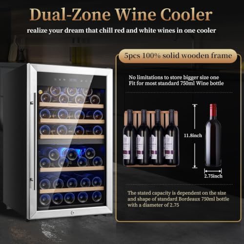 FOVOMI Wine Fridge 52-bottle Wine Cooler Refrigerators Dual-Zone