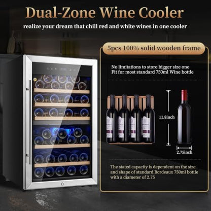 FOVOMI Wine Fridge 52-bottle Wine Cooler Refrigerators Dual-Zone