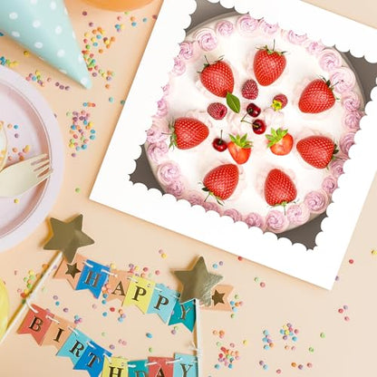 3 Pack Cake Boxes, 10x10x8 Inches Tall Cakes Box with Window, White Cake Boxes with Cakes Boards, Square Bakery Box, for Cake, Treat Cookie Dessert, Pastry, Birthday Party, Mother's Day, Weddings