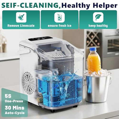 Sweetcrispy Countertop Ice Maker with Scoop, Basket and Handle, Portable Ice Machine 9 Cubes Ready in 6 Mins, 26.5lbs in 24Hrs, 2 Sizes for Home Kitchen Office Bar Party