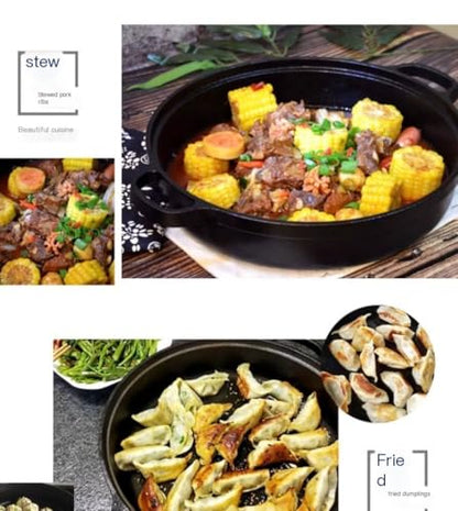Cast Iron Skillet with 2 Handle, 9in/23cm Rounde Mini Flat Bottomed Frying Pan for fried steakBread, Baking,Pizza, Outdoor Cooking, Camping, Grill, Stovetop, Oven Safe Cookware (9inch 23 cm)