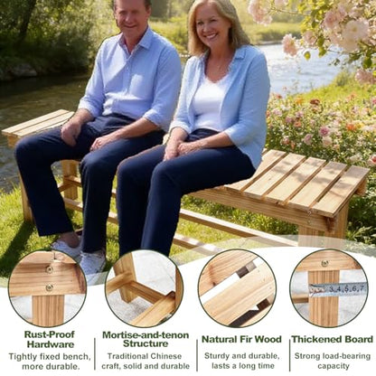Kryvolux Outdoor Garden Bench, Solid Wood Patio Park Bench All-Weather 2-Person Seat Backless Bench, Anti-Corrosion Anti-Rust Garden Benches for Deck, Porch, Poolside, Yard & Balcony (Black, 35.5 in)