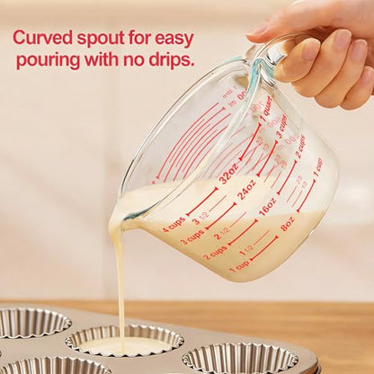 M MCIRCO 6 Pcs Glass Measuring Cups with Lids Set, 1-Cup, 2-Cup, 4-Cup Measuring Jugs with Handle, Nesting Liquid Measuring Cups for Kitchen