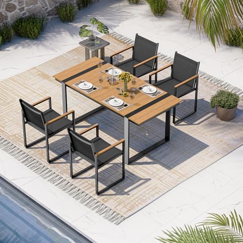 Oasbira Full Grounded Outdoor Dining Set, Aluminum Patio Table and Chairs